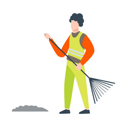 man in uniform collecting garbage with rake vector image