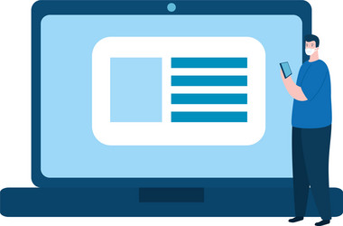 man using face mask with laptop computer vector image