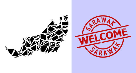 simple geometric mosaic map of sarawak with round vector image