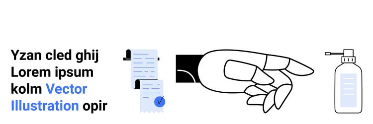 hand pointing gesture with documents and sanitizer vector image