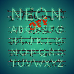 realistic neon font with wires and console vector