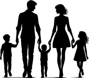 silhouette of family holding hands together Vector Image