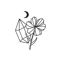 Hand drawn crystal with flower and crescent moon vector