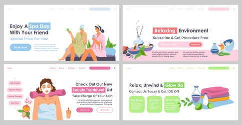 Landing page set for spa salon special offers vector