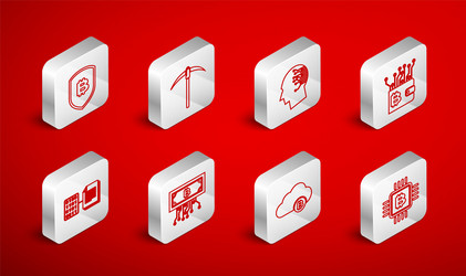 set line cpu mining farm pickaxe brain vector image
