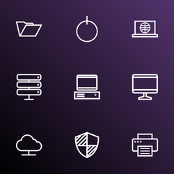 Computer icons line style set with internet print vector