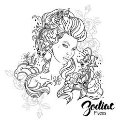 Zodiac Pisces Girl with Flowers Vector Image