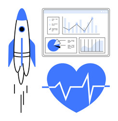rocket launch analytics dashboard and heart rate vector image