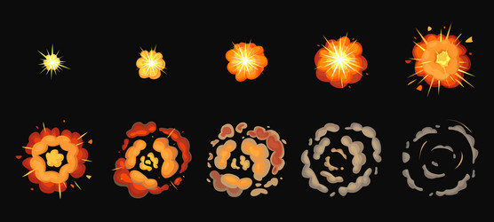 Bomb explosion cartoon game boom effects fire Vector Image