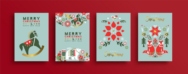 Nordic Christmas Folk Card Set Vector Image
