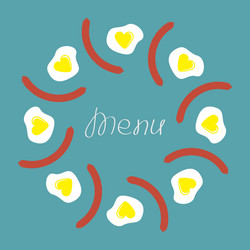 Egg and sausage round food frame menu cover flat vector