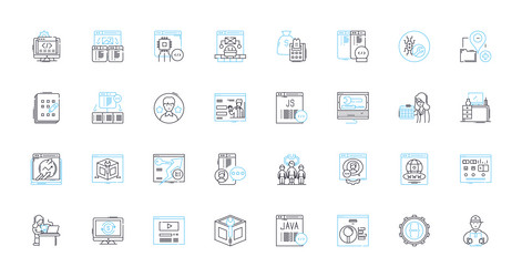 workstation computer linear icons set processor vector image