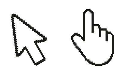 computer cursor and hand icon in pixelated vector image