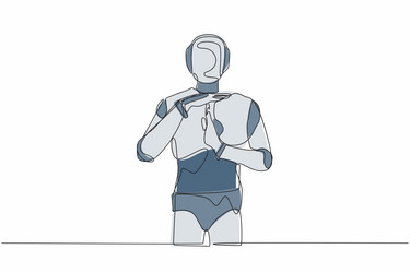 continuous one line drawing robot standing vector image