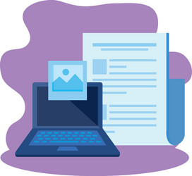 laptop computer with document file vector image