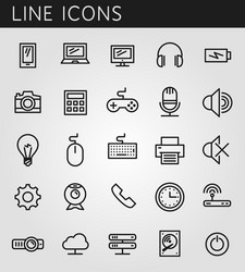 Line icons set technology media objects web design vector