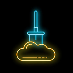 neon shovel digging a cloud hosting server data vector image
