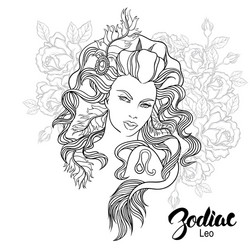 Leo Zodiac Girl with Flowers Vector Image