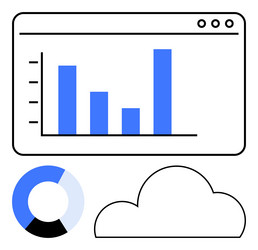 bar graph on screen with pie chart and cloud vector image