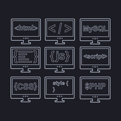 collection of web development icons - html css tag vector image