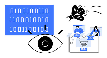 eye watching binary code and online shopping vector image