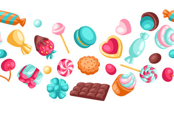 Seamless pattern various candies and sweets vector