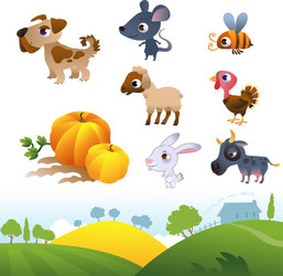 Cute Farm Animals Cartoon Vector Image