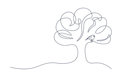 tree with bird in one continuous line vector image