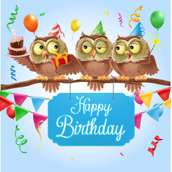 Birthday card with owls Royalty Free Vector Image