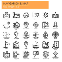 Navigation map thin line and pixel perfect icons vector