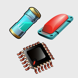 Red Button and Circuit Board with Liquid vector image
