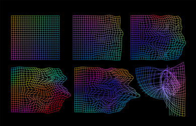 set of distorted grid backgrounds in vaporwave vector image