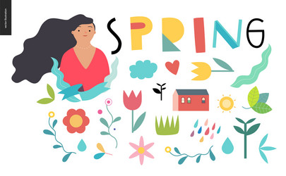 Spring lettering and elements vector