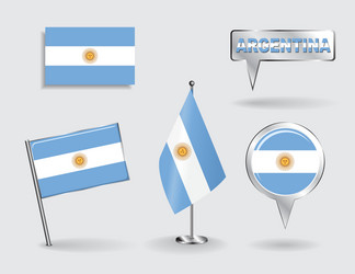 set of argentinean pin icon and map pointer flags vector