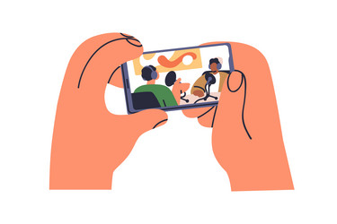 Watching online video on mobile phone screen hand Vector Image