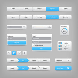 Web site elements with blue buttons navigation vector