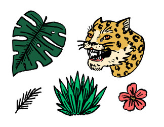japanese leopard or jaguar with tropical leaves Vector Image