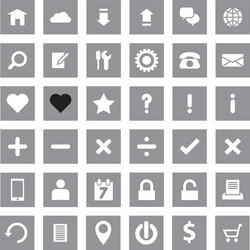 Web icon set flat style on gray rectangle vector