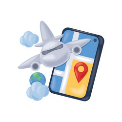 airplane and smartphone with mobile navigation app vector image