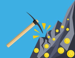 golden coin with computer chip and pickaxe vector image