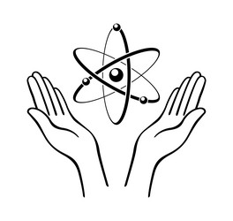 open hands with floating atom vector image