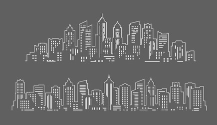 set of city silhouettes cityscape in linear style vector