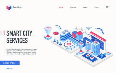 Smart city service isometric landing page vector