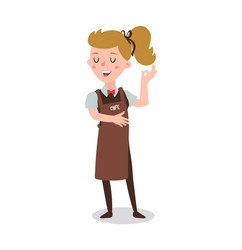 Waiter woman wearing the uniform holding a dish vector