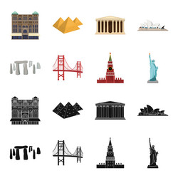 sights of different countries blackcartoon icons vector