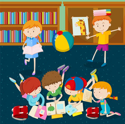 Children reading books in classroom vector