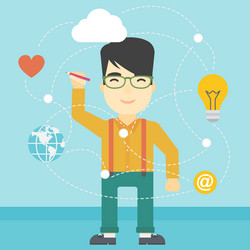 man writing cloud computing on virtual screen vector image