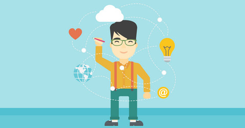 man writing cloud computing on virtual screen vector image