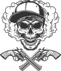 Monochrome Bandit Skull with Guns Vector Image