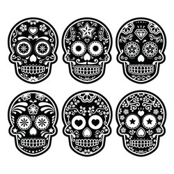 Dia de los Muertos Sugar Skull Icon Set Vector Image